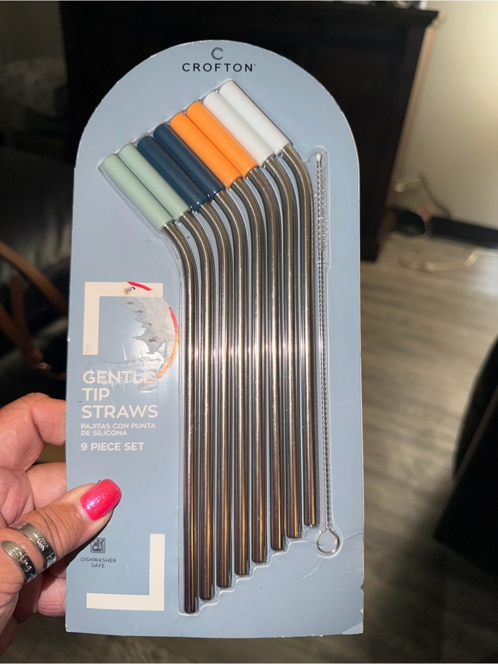 Croton Stainless Steel Reusable Straws with Assorted Silicone Tips - 9 Piece Set